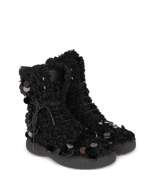 Tod's Black Sequin-Embellished Shearling-Effect Boots