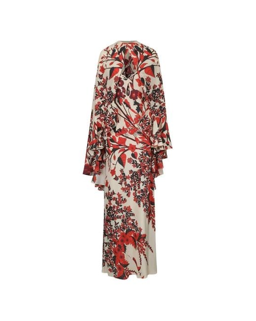 Johanna Ortiz Red Robe Longue Clean Reinterprétation À Fleurs