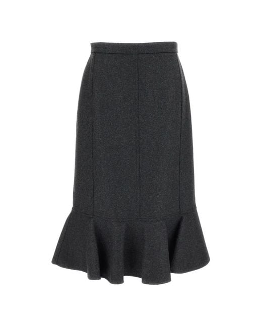 Plan C Black Ruffled-Hem Midi Skirt