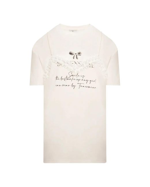 Fracomina White Lace-Detail Printed T-Shirt