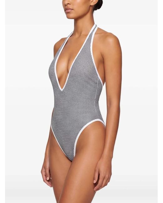 DIESEL White Swimsuit With Houndstooth Print