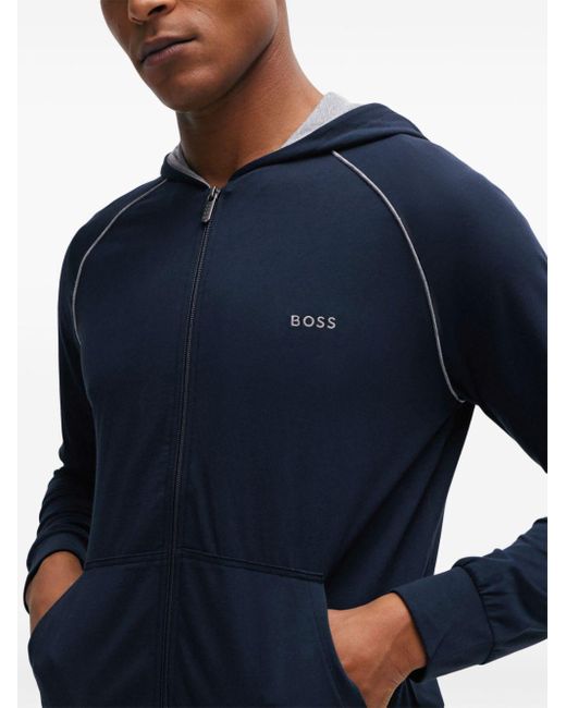 Boss Blue Zip-up Jersey Sweatshirt for men