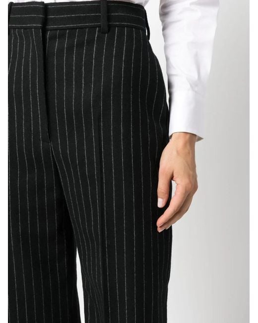 McQueen Black Chalk Stripe Wool Trousers