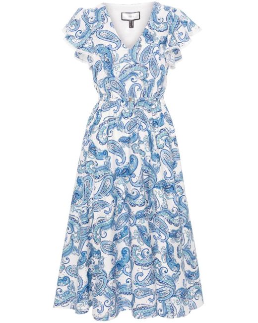 Nissa Blue Paisley Flared Midi Dress