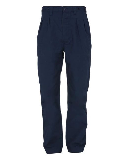 Nigel Cabourn Straight Plooibroek in het Blue voor heren