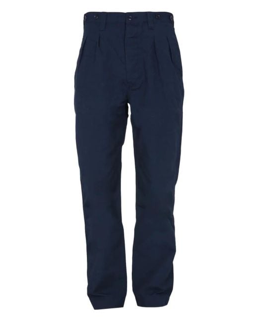 Nigel Cabourn Blue Pleated Straight-Leg Trousers for men