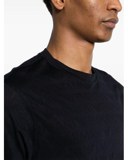 Camiseta con logo en jacquard Emporio Armani de hombre de color Black