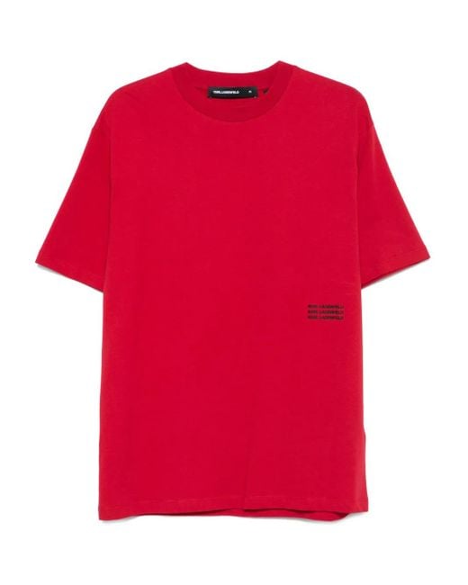 Karl Lagerfeld Red Crew-Neck Logo T-Shirt for men