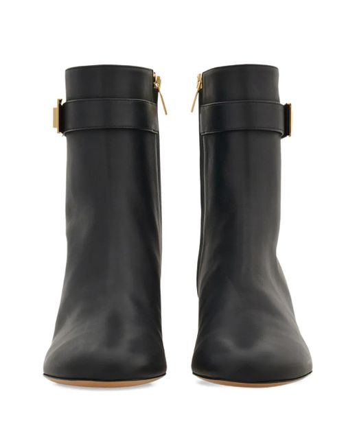 Ferragamo Black Buckle-Strap Ankle Boots