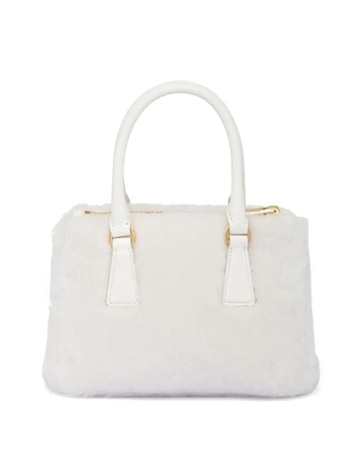Prada White Galleria Mini-Handtasche Mit Shearling