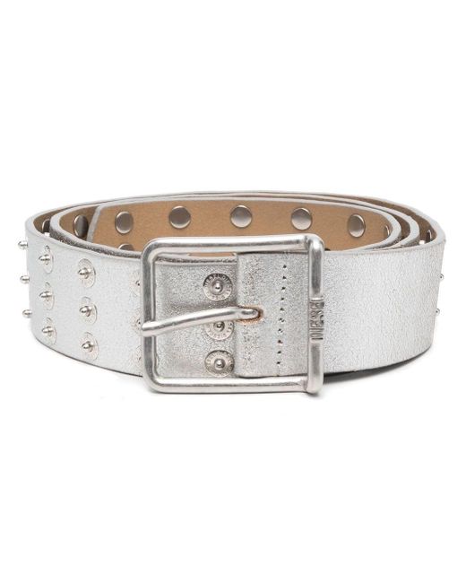 DIESEL Logostudded Metallic Leather Belt in Grey (Grey) for Men Lyst UK
