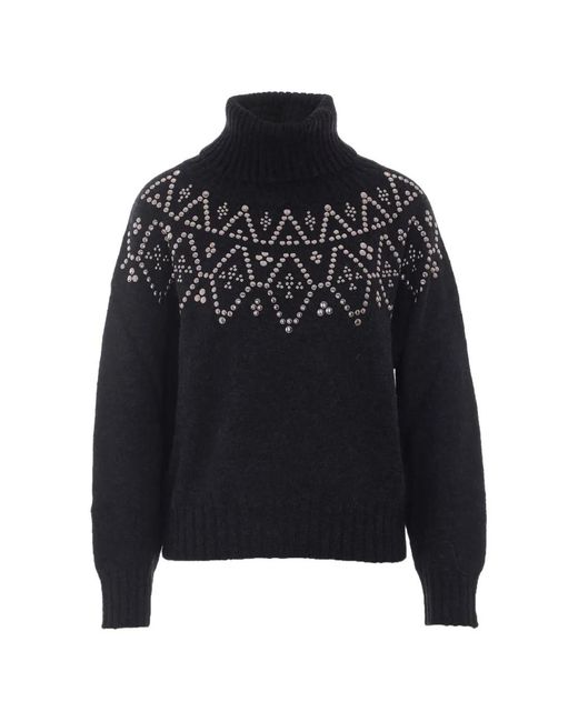 Alpha Studio Black Stud-Embellished High-Neck Sweater