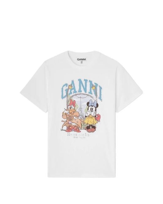 Ganni White Graphic-Print T-Shirt