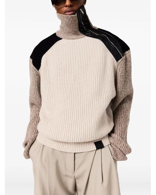 Stella McCartney Natural Zip-Panel Ribbed-Knit Sweater