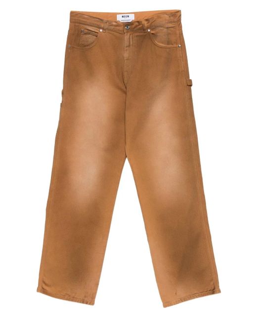 MSGM Brown Faded Cotton Trousers for men