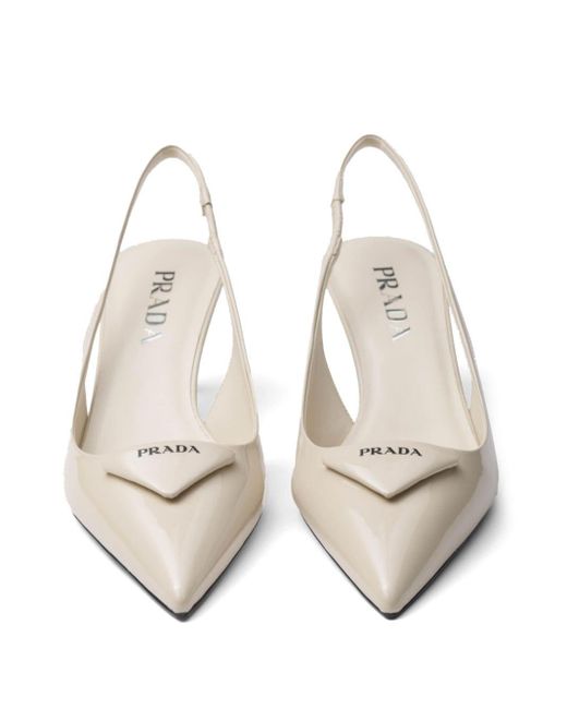 Prada 55mm Patent-leather Slingback Pumps in White | Lyst