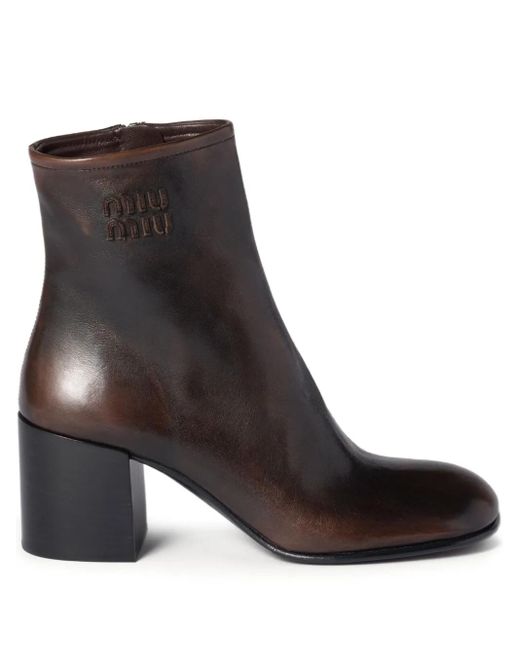 Miu Miu Black Block-Heel Leather Boots