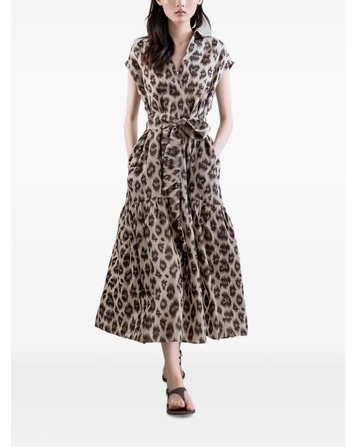 Psophia White Animal-Print Tie Midi Dress