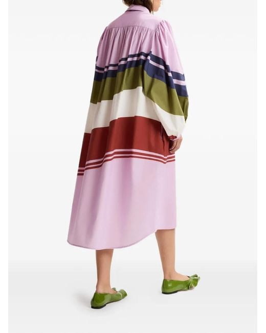 Essentiel Antwerp Pink Stripe-Print Cotton Shirt Dress