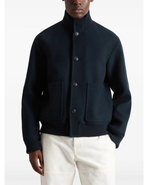 Woolrich Blue Melton Bomber Jacket for men