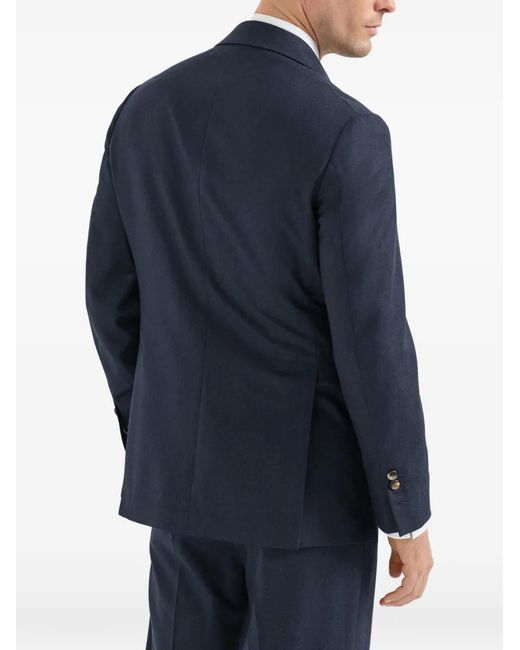 Brunello Cucinelli Blue Virgin Wool Flannel Deconstructed Cavallo Blazer for men