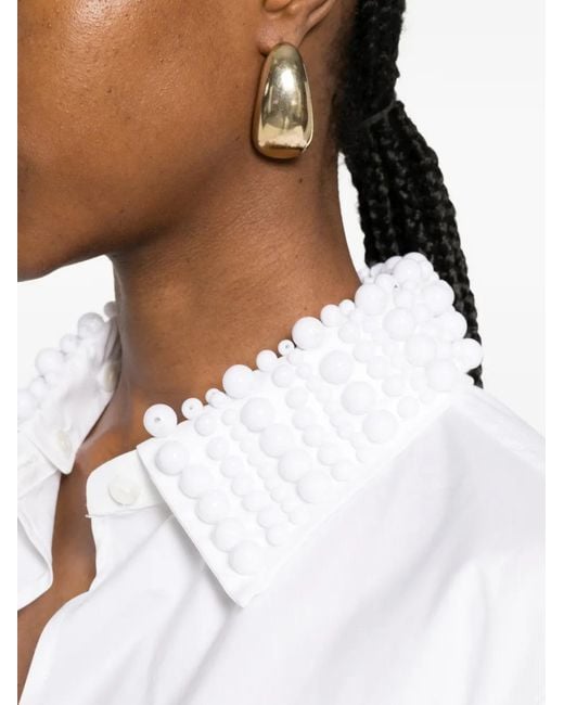 Isabelle Blanche White Bead-Embellished Knot-Detail Shirt