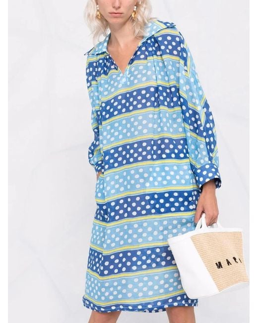 Marni Blue Striped Polka Dot Dress