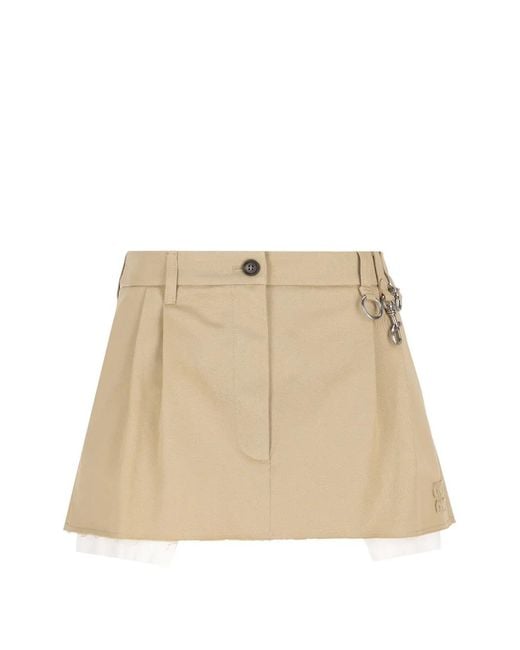 Miu Miu Natural Belt-Loop Pleated Mini Skirt
