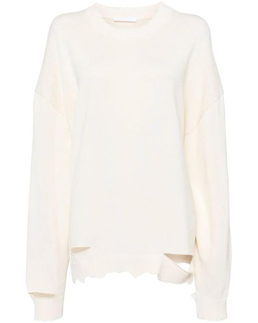 Helmut Lang White Distressed Sweater