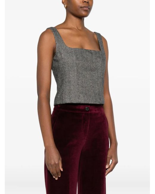Ottod'Ame Gray Herringbone Square-Neck Top