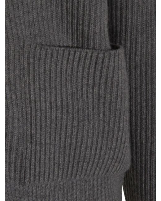 Lardini Gray Ribbed Zip-Up Knitted Hoodie for men