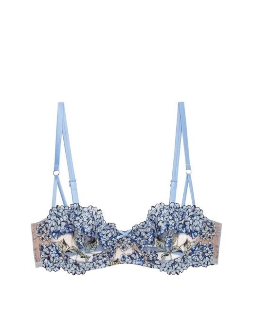 Fleur du Mal Blue Hydrangea Embroidered Balconette Bra