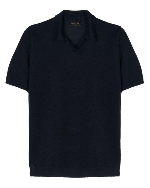 Roberto Collina Blue Knitted Linen Polo Shirt for men