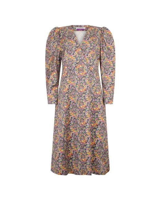 Philosophy Di Lorenzo Serafini Natural Puffed-Sleeve Floral-Print Dress