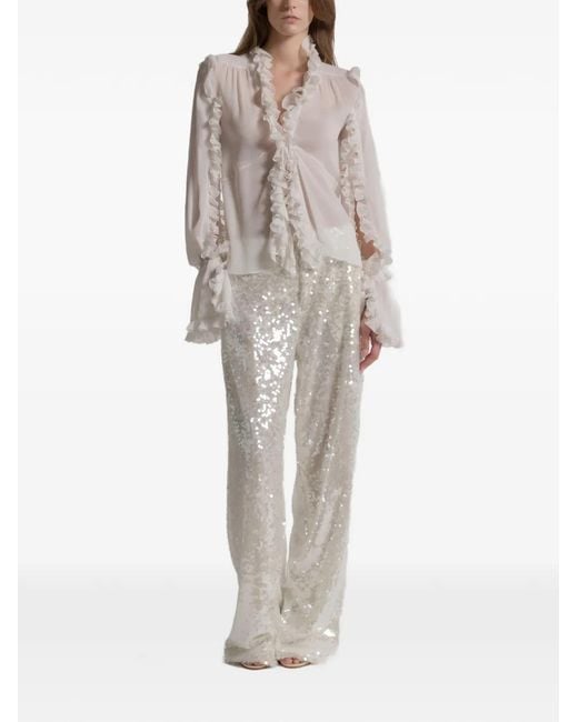 Alberta Ferretti White Ruffled Silk Top