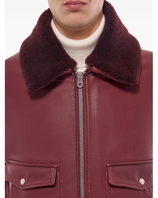 Fursac Red Zip-Up Leather Jacket for men