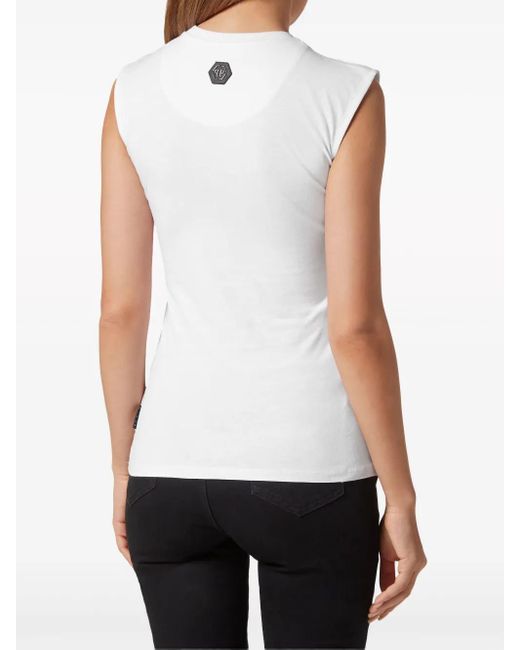 Philipp Plein Gray Crystal-Embellished Cotton Tank Top