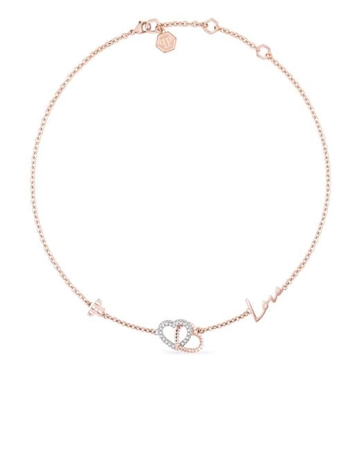 Philipp Plein White Rocked Hearts Necklace