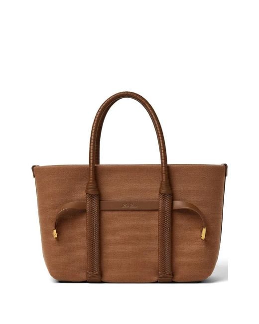 Loro Piana Brown Smal Leather-Trim Canvas Tote Bag