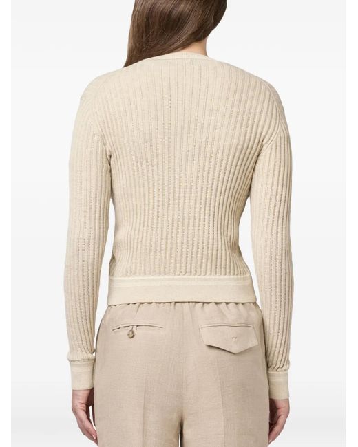 Tod's White Ribbed-Knit Buttoned Cardigan