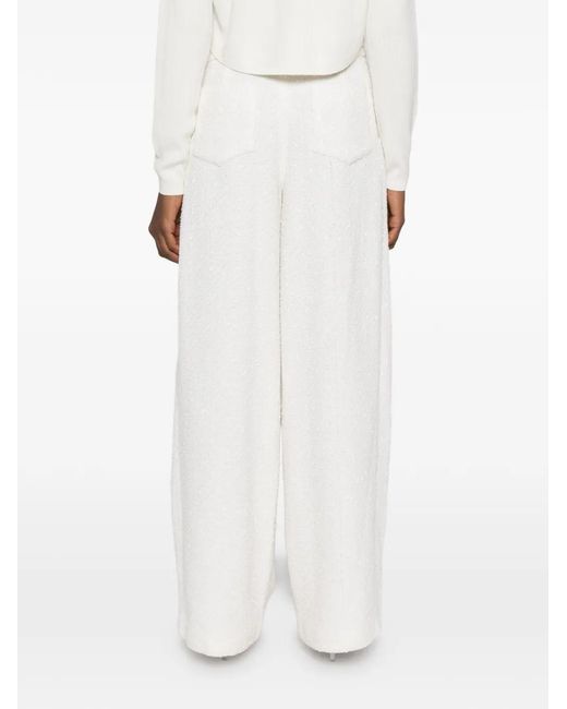Maje White Wide-Leg Tweed Trousers