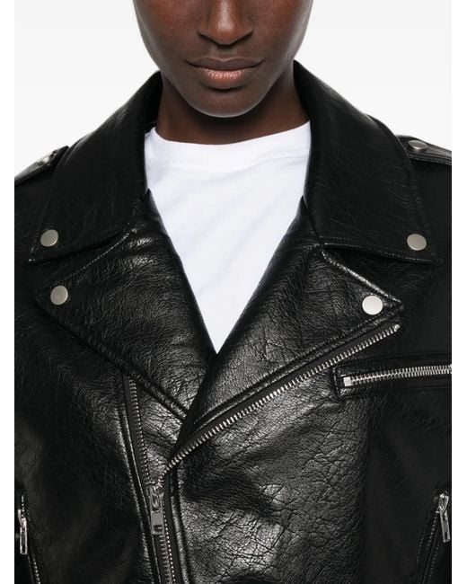 Frankie Shop Black Daphne Cropped Biker Jacket
