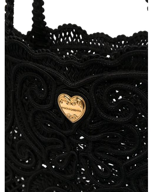 Dolce & Gabbana Black Large Cordonetto Lace Tote Bag