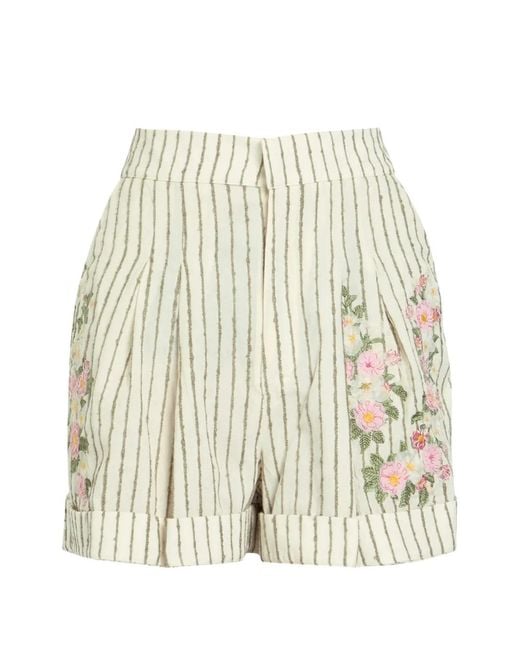 Agua Bendita White Rommy Floral-Embroidered Striped Shorts
