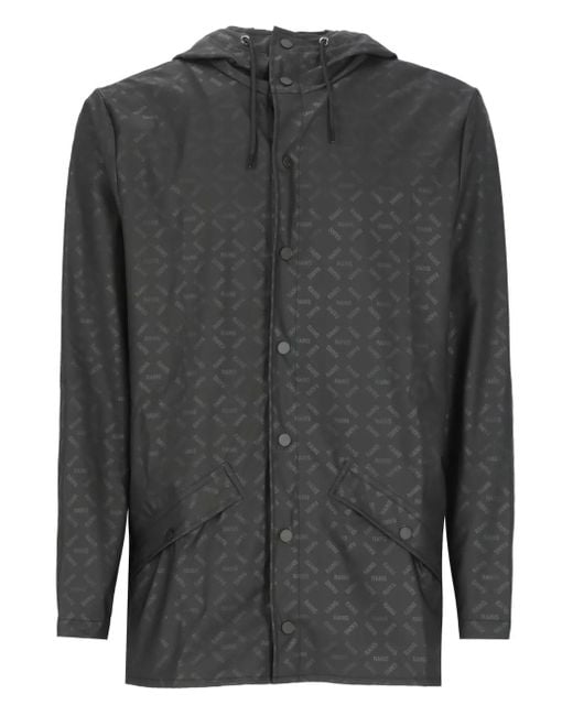 Rains Gray Kapuzenjacke mit Logo-Muster