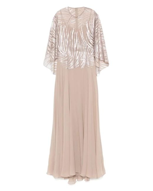 Abito Lungo Con Ricamo di Elie Saab in Natural