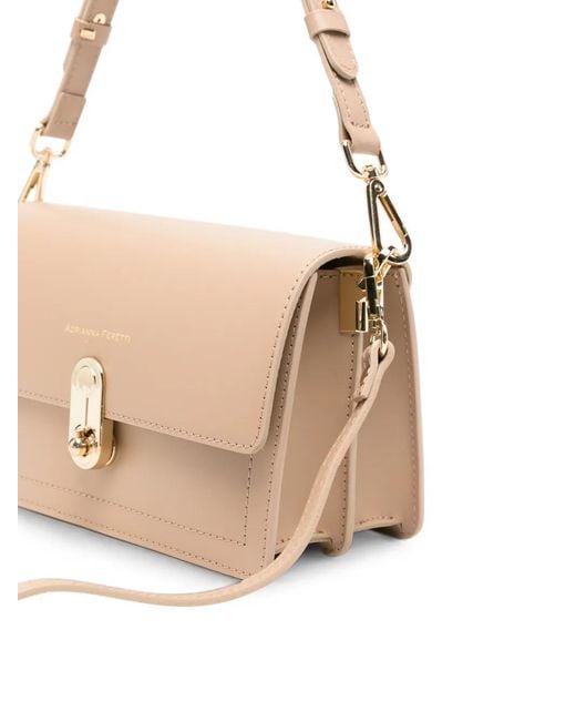 ADRIANNA FERETTI Natural Logo-Print Leather Shoulder Bag