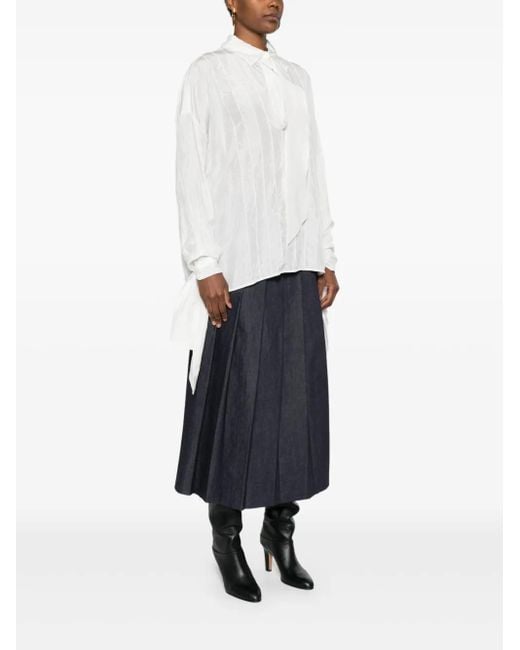 Lanvin White Silk Blouse With Tie Neck