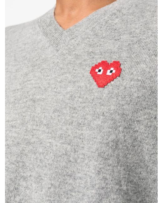 COMME DES GARÇONS PLAY Gray V-Neck Wool Jumper for men