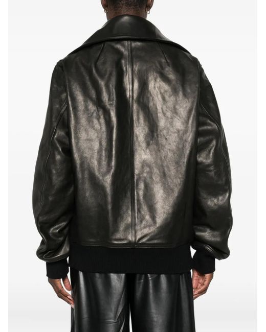 Rick Owens Black Zip-Up Leather Jacket